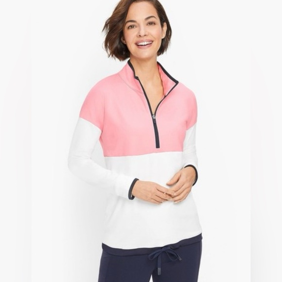 Talbots Pink and White Quarter-Zip Sweatshirt - Picture 1 of 4
